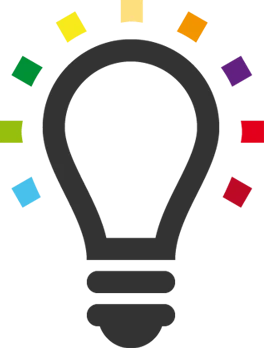 Picture of a decorative lightbulb, shining with different colors